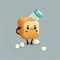 cute cane sugar cube cartoon character drinking pills, cartoon style, modern simple illustration