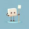 cute cane sugar cube cartoon character holds an empty sign on a stick, cartoon style, modern simple illustration
