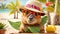 Cute capybara on the beach comedian character fictional vacation tropic sea relax