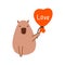 Cute capybara happy valentines day in flat style. Capybara vector illustration for postcard, banner, advertising