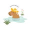 Cute capybara in summer hat chilling in the water