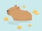 Cute Capybara vector design. Capybara in Japanese Onsen hot spring. Capybara and oranges. Kawaii drawing, funny