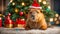 Cute capybara wearing santa hat adorable, greeting