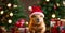 Cute capybara wearing santa hat adorable, greeting winter