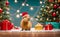 Cute capybara wearing santa hat merry, pet, background design