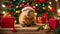 Cute capybara wearing santa hat merry, pet, background design comedian