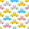 Cute car pattern. funny auto cartoon style background. Baby cloth texture. kids character. Childrens style