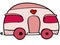 Cute caravan illustration. Cartoon pink caravan