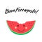 Cute card Buon Ferragosto italian summer holiday as funny hand drawn cartoon character of watermelon