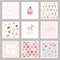 Cute card templates set for girls. Including frames, seamless patterns with sweets. birthday, wedding, baby showe