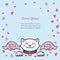 Cute card with white Cat, pink angel wings