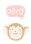 Cute card with wild monkey. Monochrome greeting card