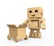 Cute Cardboard Robot carrying parcel to cardboard truck