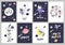 Cute cards with space animals. Can be use for typography posters, cards, flyers, banners, baby wears. Vector