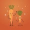 Cute carrot characters couple funny cartoon mascot vegetable personages healthy food concept