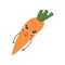 Cute Carrot with Smiling Face, Adorable Funny Vegetable Cartoon Character Vector Illustration