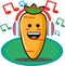 Cute carrot vegetables cartoon listening to the music through headset no background mascot character vector design