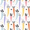 Cute carrots seamless vector pattern. Hand drawn rainbow colorful carrots with doodles on white background. Flat trendy vector ill