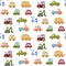 Cute cars childlike drawn seamless vector pattern