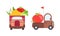 Cute Cars Delivering Vegetables, Small Trucks Shipping Squash, Tomato,Chinese Cabbage Fresh Vegetables Cartoon Vector