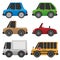Cute Cars and Trucks Vector Illustration