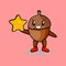 Cute cartoon acorn mascot holding big golden star