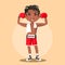 Cute, cartoon, adorable african american black boy in a boxer costume
