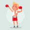 Cute, cartoon, adorable blond boy in a boxer costume