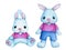 Cute cartoon adorable toy bunny rabbits hares in pink shirts.