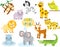 Cute cartoon african animals set. Monkey, rhion, lion and other savannah wildlife for kids and children