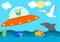 Cute cartoon alien visit the sea funny illustration for kids