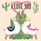 Cute cartoon alpaca in love - mexican lama card
