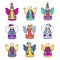 Cute cartoon angels. Set of bright multi-colored vector funny icons for design and decoration.