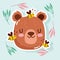 Cute cartoon animal adorable wild character little bear bees foliage