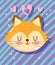 Cute cartoon animal adorable wild character little fox face hearts stripes background