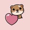 Cute cartoon animal character beaver climbing big heart shaped love