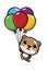 Cute cartoon animal character beaver flying with colorful balloons