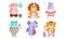 Cute Cartoon Animal Characters Set, Childish Birthday Party Design, Dog, Lion, Bunny, Owl, Dragon, Tiger Vector