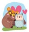 Cute cartoon animals adorable little tarsius and owl love hearts