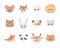 Cute cartoon animals faces wild domestic pet collection icons