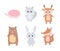 Cute cartoon animals little bear raccoon deer rabbit fox and hedgehog