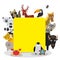 Cute Cartoon animals set toucan deer raccoon horse wolf Bison Penguin starfish crab seal leopard panda polar bear, frame on white