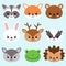 Cute cartoon anomals fox, raccoon, bear, bunny, deer, badger, wolf, frog, hedgehog