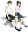 Cute cartoon Asian Thai student couple in government high school