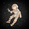 Cute cartoon asrtonaut girl floating in space vector illustration. Girl in space helmet among stars, in deep cosmos