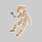 Cute cartoon asrtonaut girl floating in space vector sticker illustration. Girl in space helmet among stars, in deep