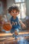 Cute Cartoon Athlete Boy Plays Basketball extreme closeup. Generative AI