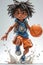 Cute Cartoon Athlete Boy Plays Basketball extreme closeup. Generative AI