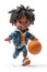 Cute Cartoon Athlete Boy Plays Basketball extreme closeup. Generative AI