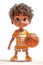 Cute Cartoon Athlete Boy Plays Basketball extreme closeup. Generative AI